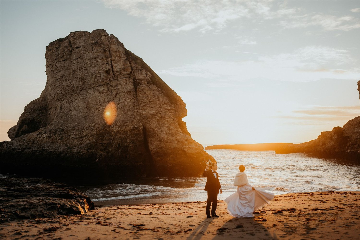 Sunset elopement photos on the beach in Santa Cruz, California.