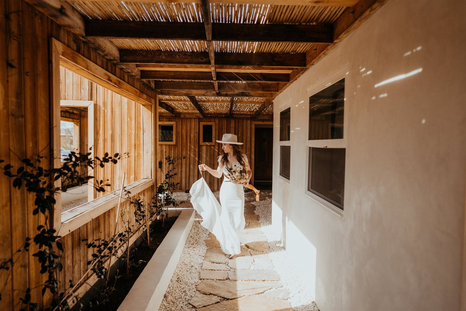 Bridal portraits in Airbnb cabin near Joshua Tree National Park.