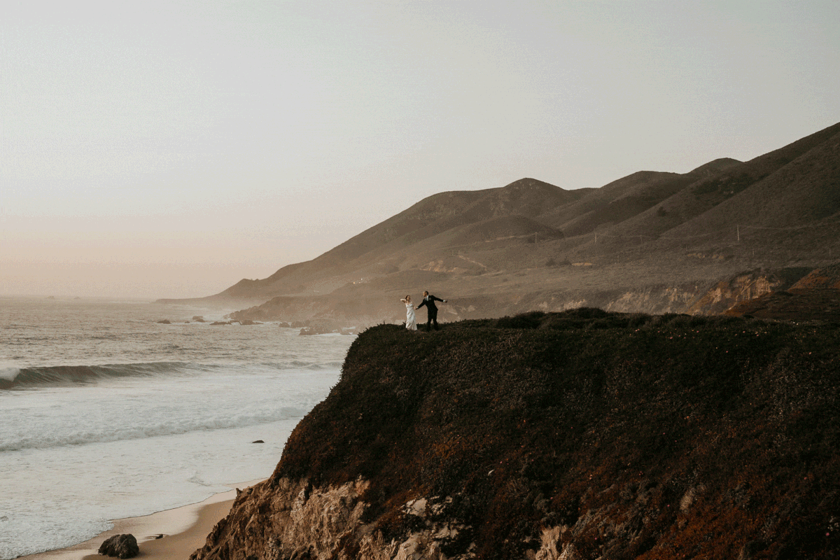 Bride and Groom dance on the cliff for their Big Sur elopement