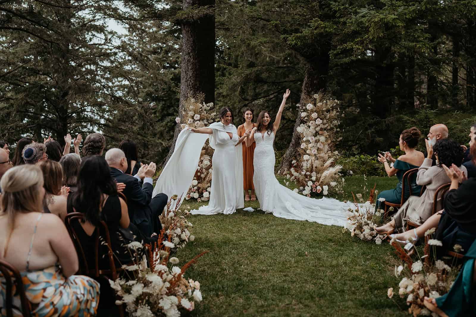 washington forest wedding with two brides, lesbian couple