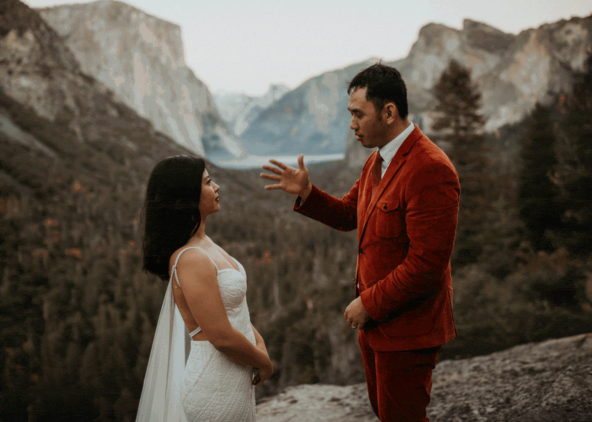 Deaf couple signed in ASL during their elopement ceremony in Yosemite National Park.