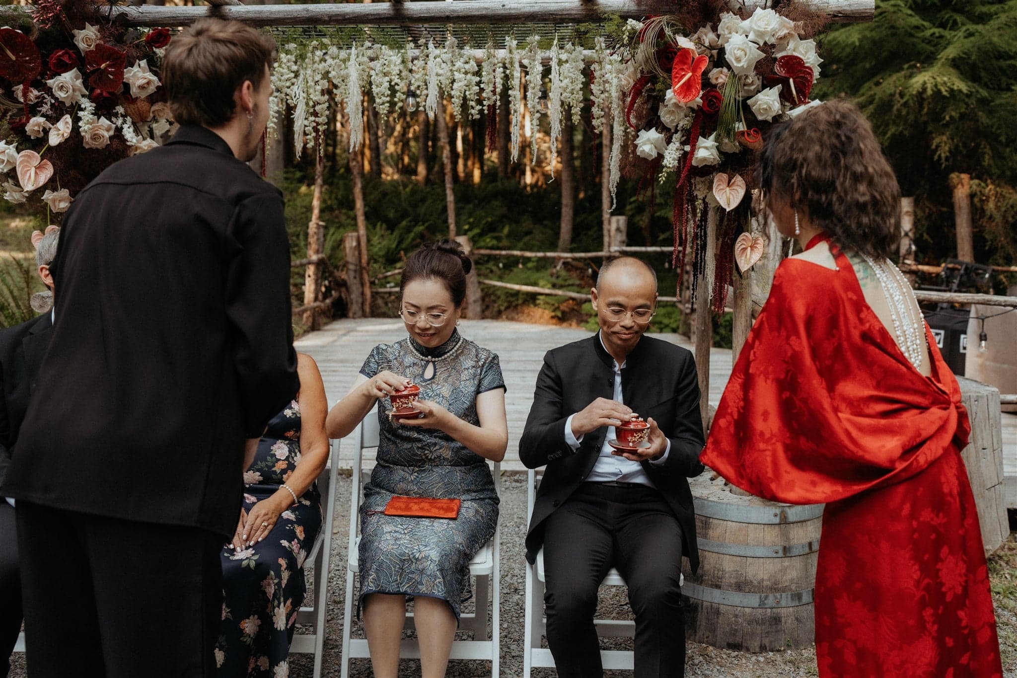 Chinese wedding tea ceremony in the forest