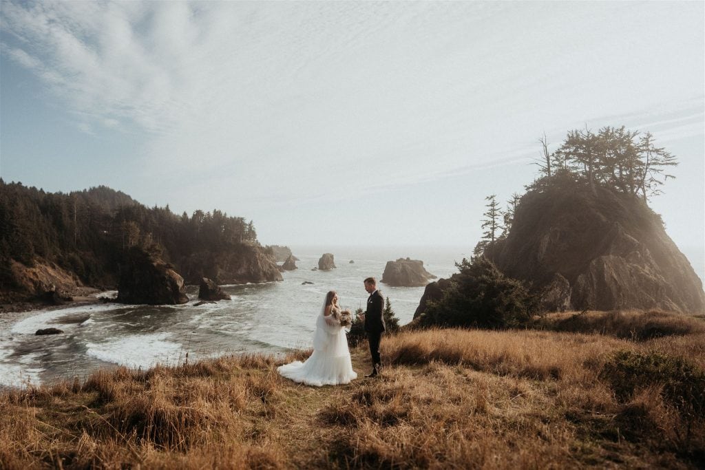 Bride and groom exchange private vows during day 2 of their wedding weekend in Oregon.