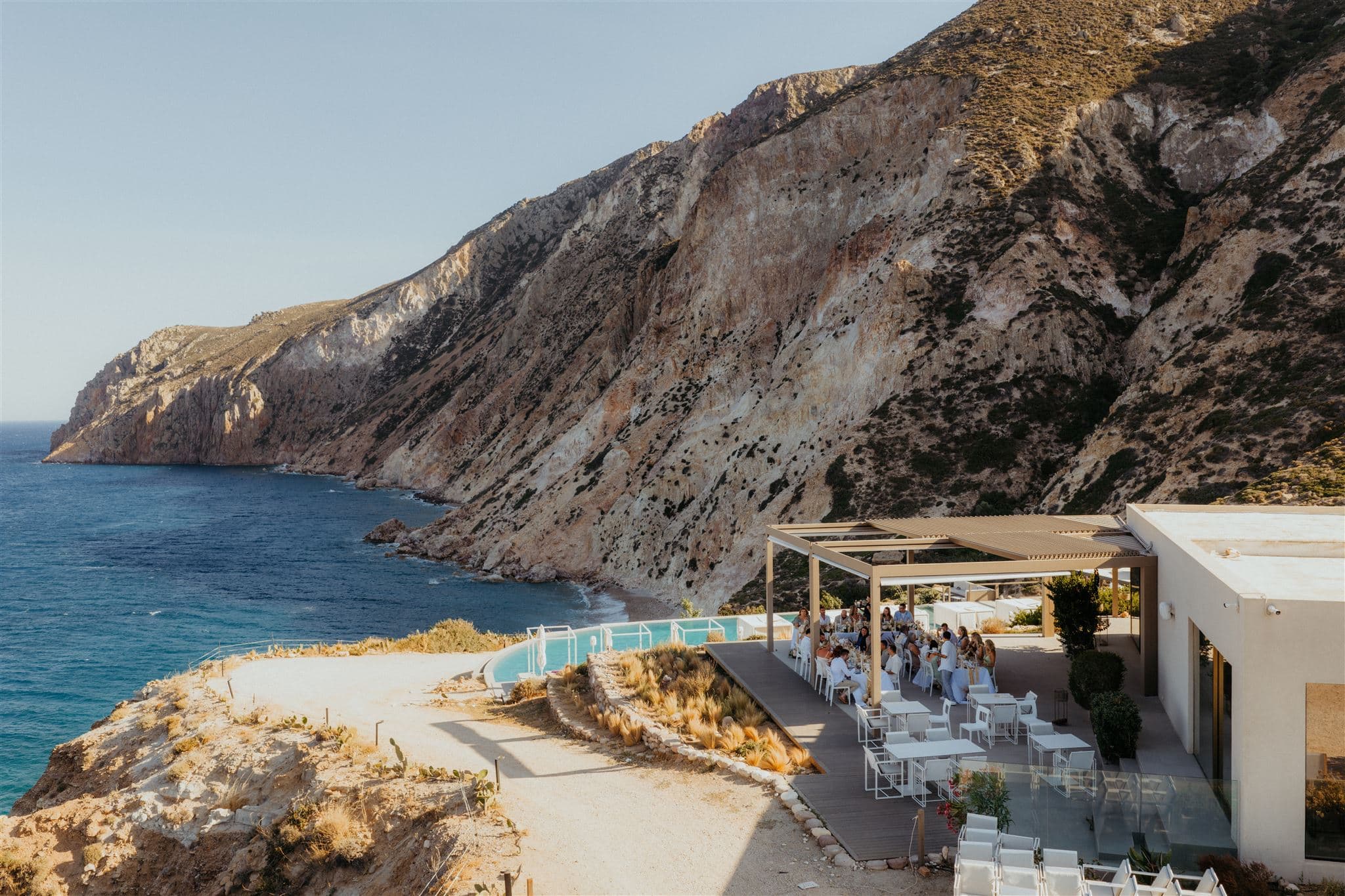 Hotel overlooking the coast of Greece.