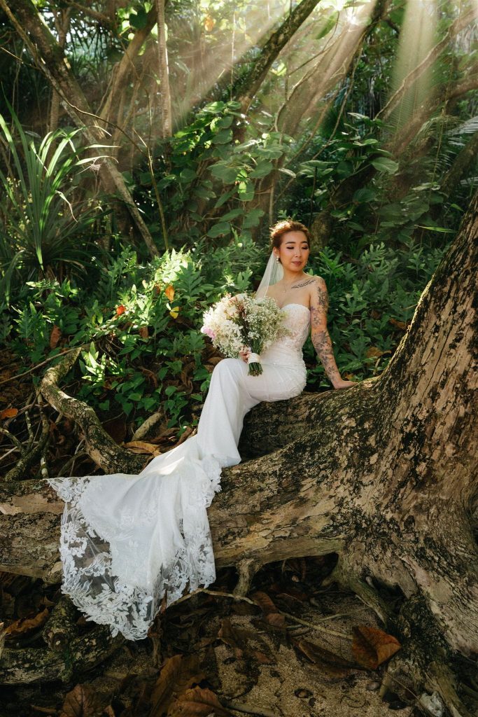 Bridal portraits in the forest at a Kauai elopement.
