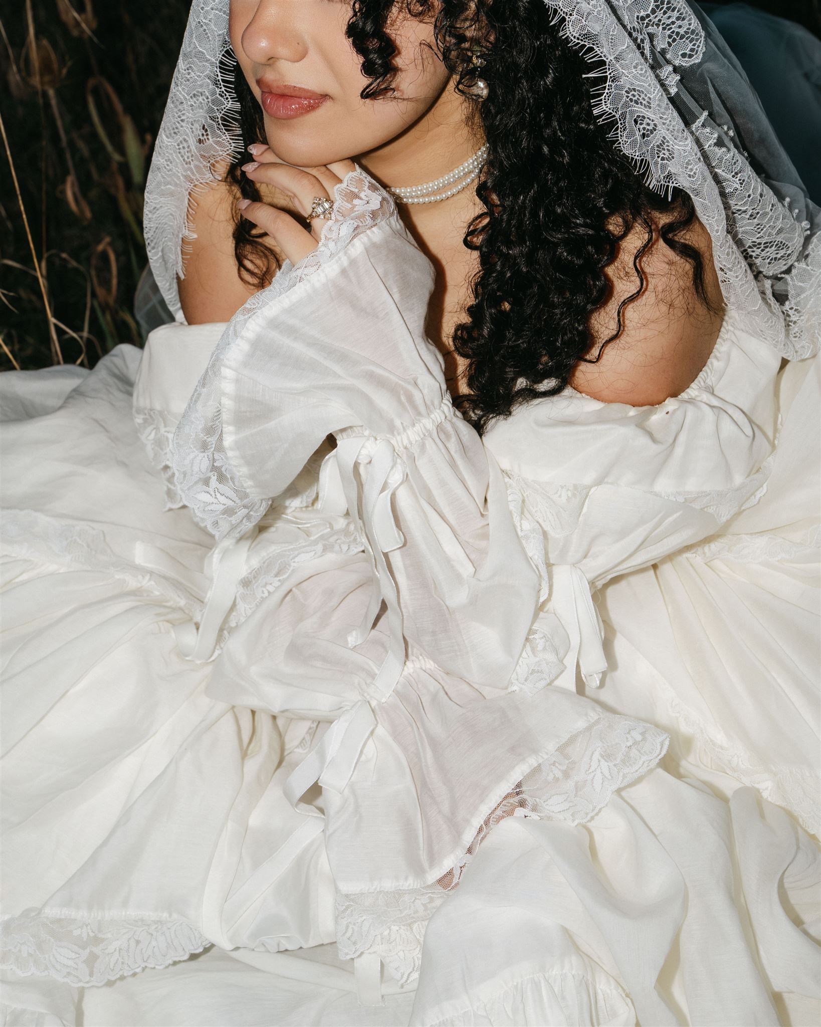 Christyn in oregon coast direct flash editorial portrait on het wedding day