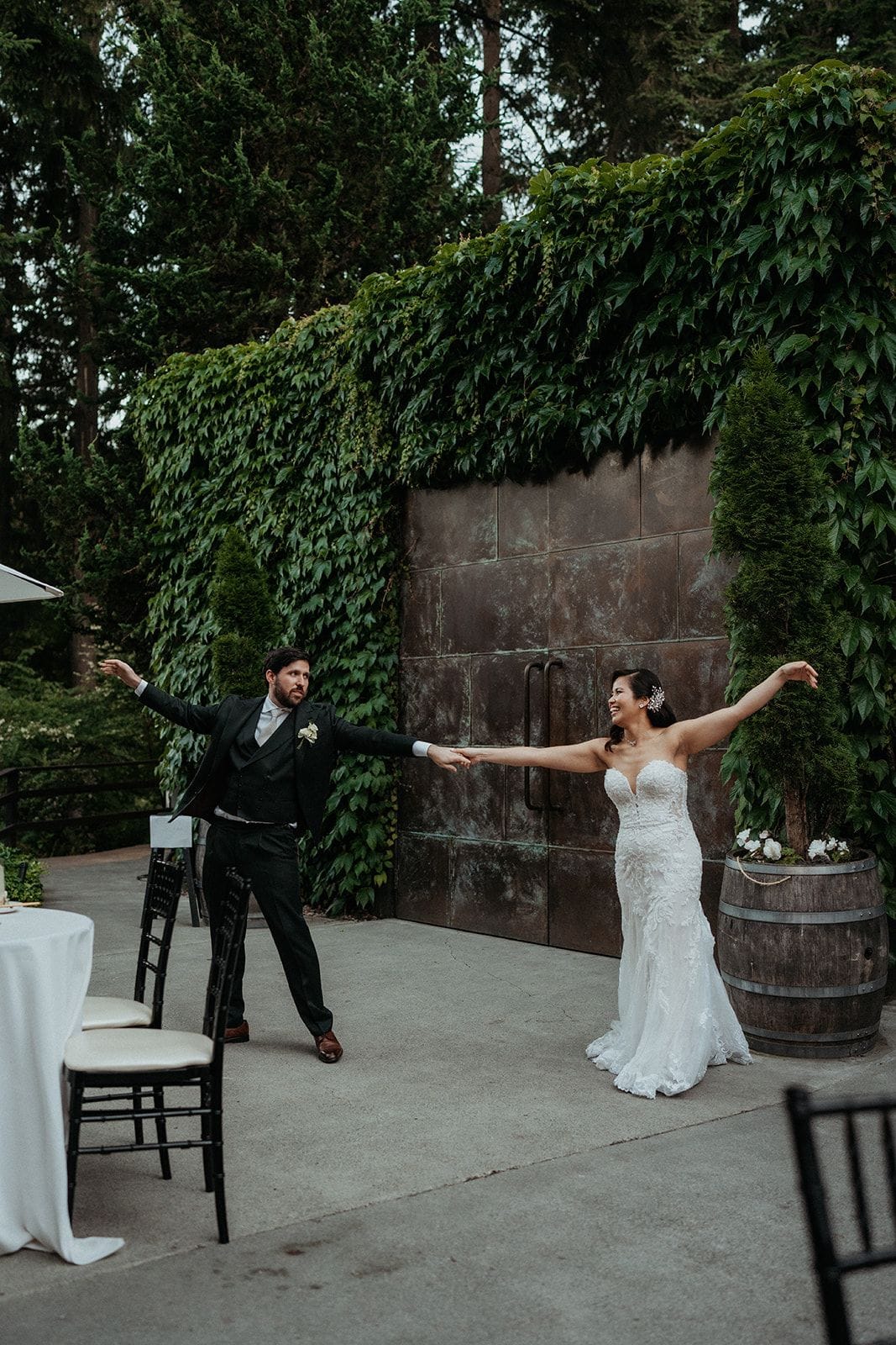 Newlyweds dance at their reception at JM Cellars in Washington State.
